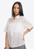 Short Sleeve Textured Sheer Blouse