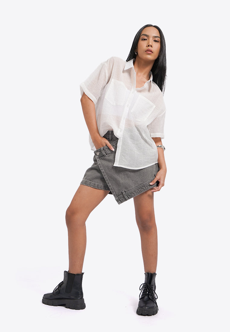 Short Sleeve Textured Sheer Blouse