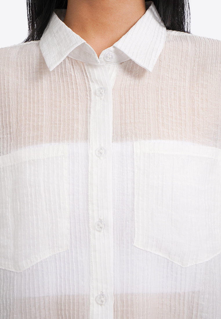Short Sleeve Textured Sheer Blouse