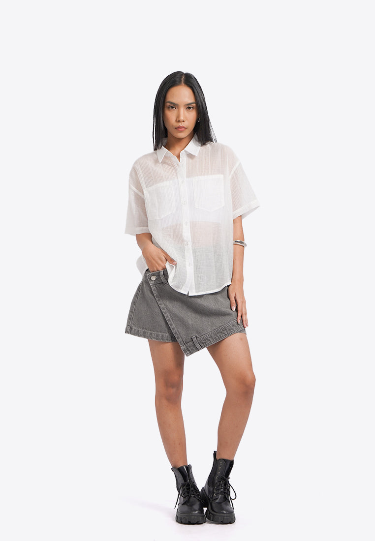 Short Sleeve Textured Sheer Blouse