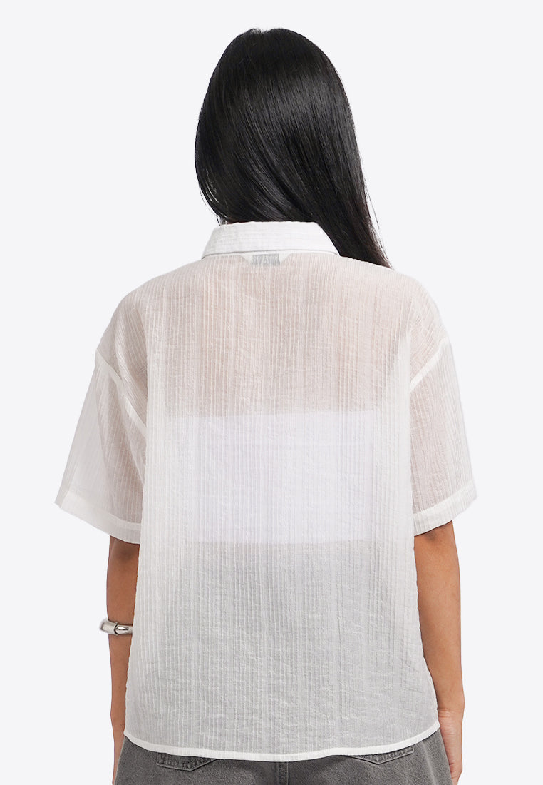 Short Sleeve Textured Sheer Blouse