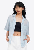 Notch Collar Short Sleeve Sheer Shirt
