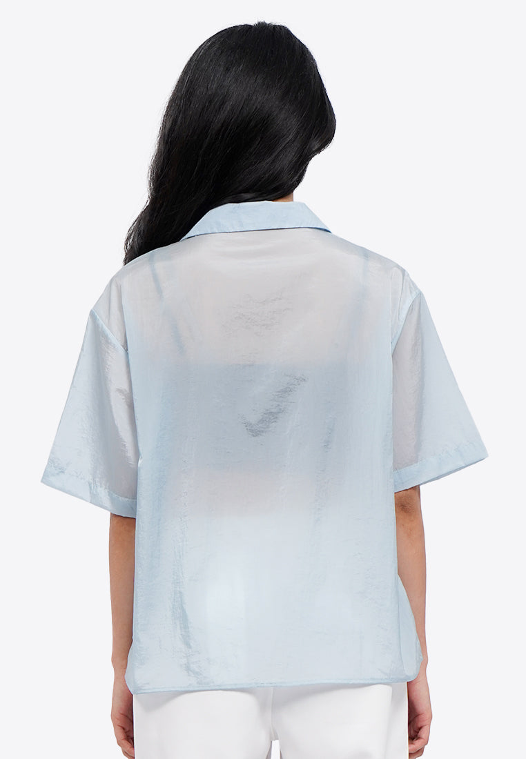 Notch Collar Short Sleeve Sheer Shirt