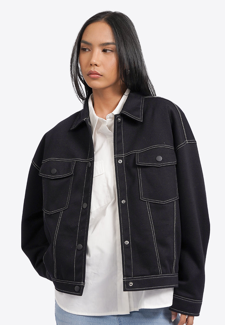 Contrast Stitch Oversized Denim Jacket