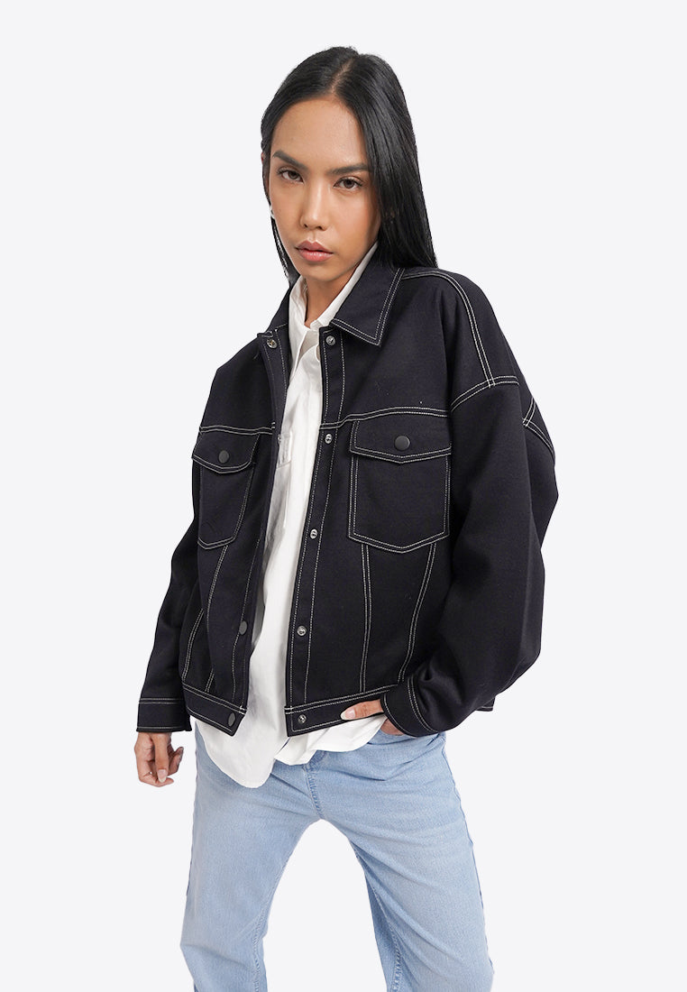 Contrast Stitch Oversized Denim Jacket