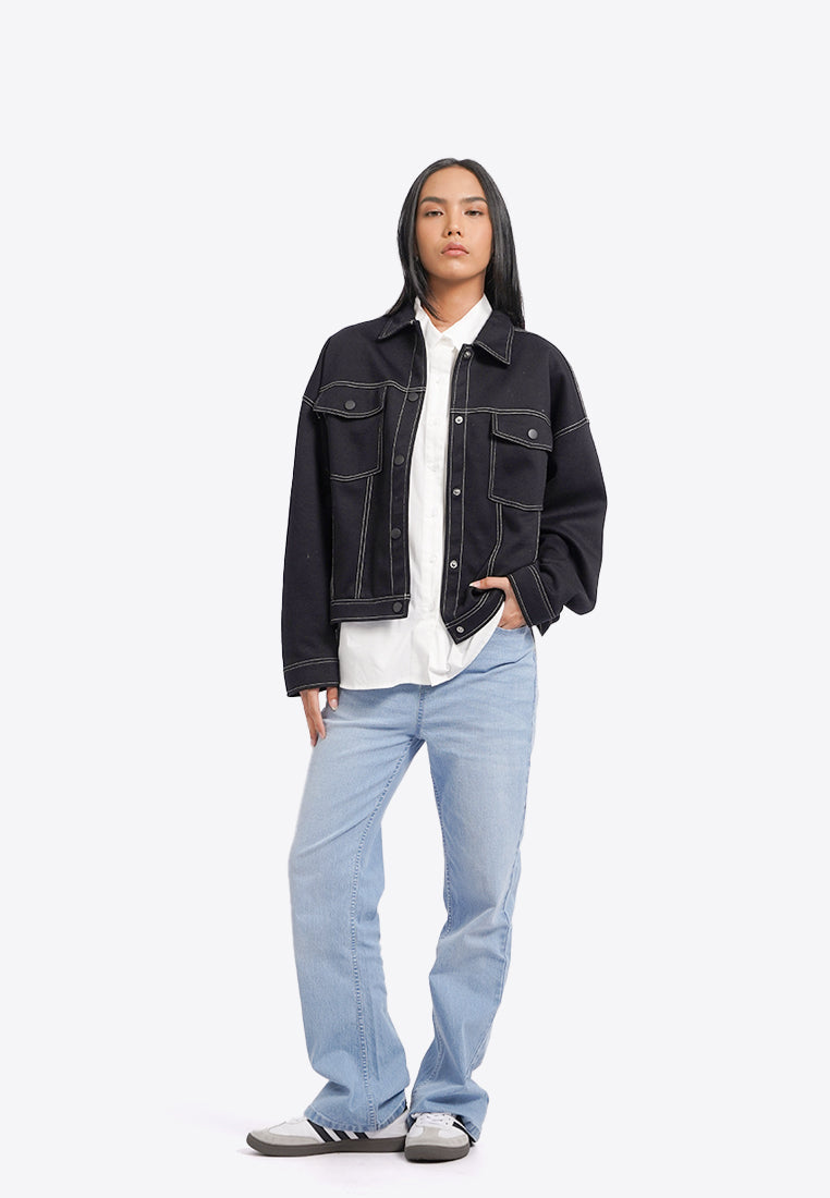 Contrast Stitch Oversized Denim Jacket