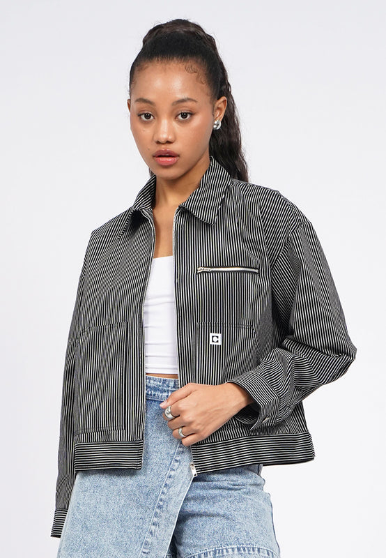 Oversized Pinstripes Collared Jacket