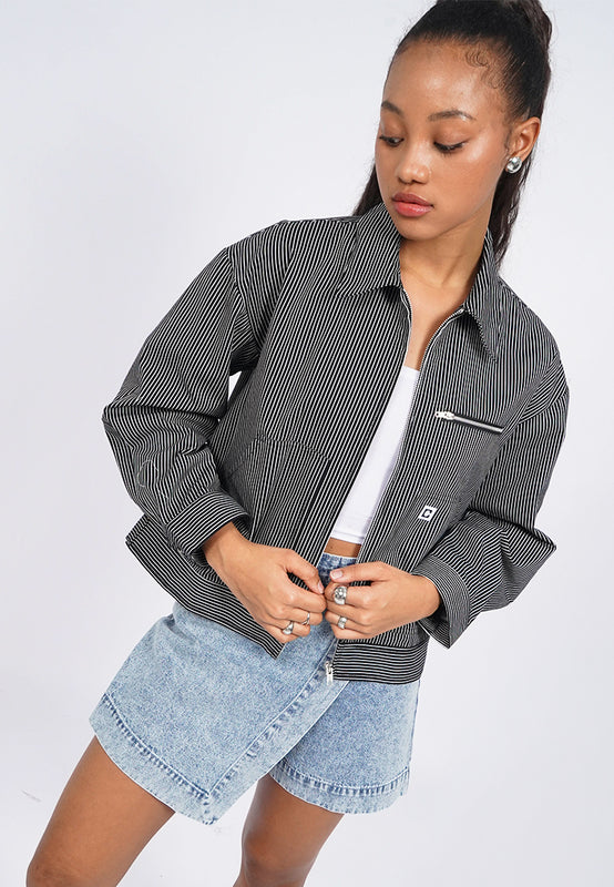 Oversized Pinstripes Collared Jacket