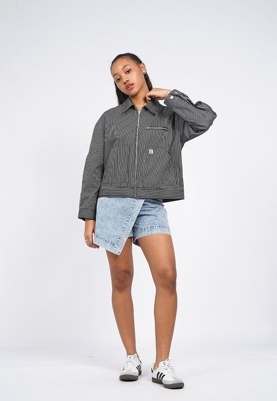 Oversized Pinstripes Collared Jacket