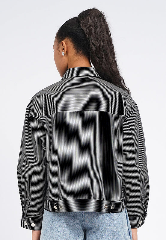 Oversized Pinstripes Collared Jacket