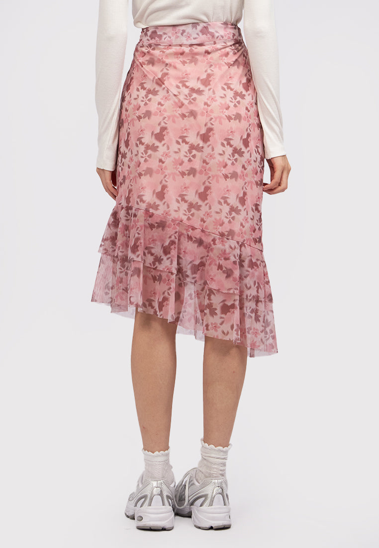Printed Asymmetric Midi Skirt