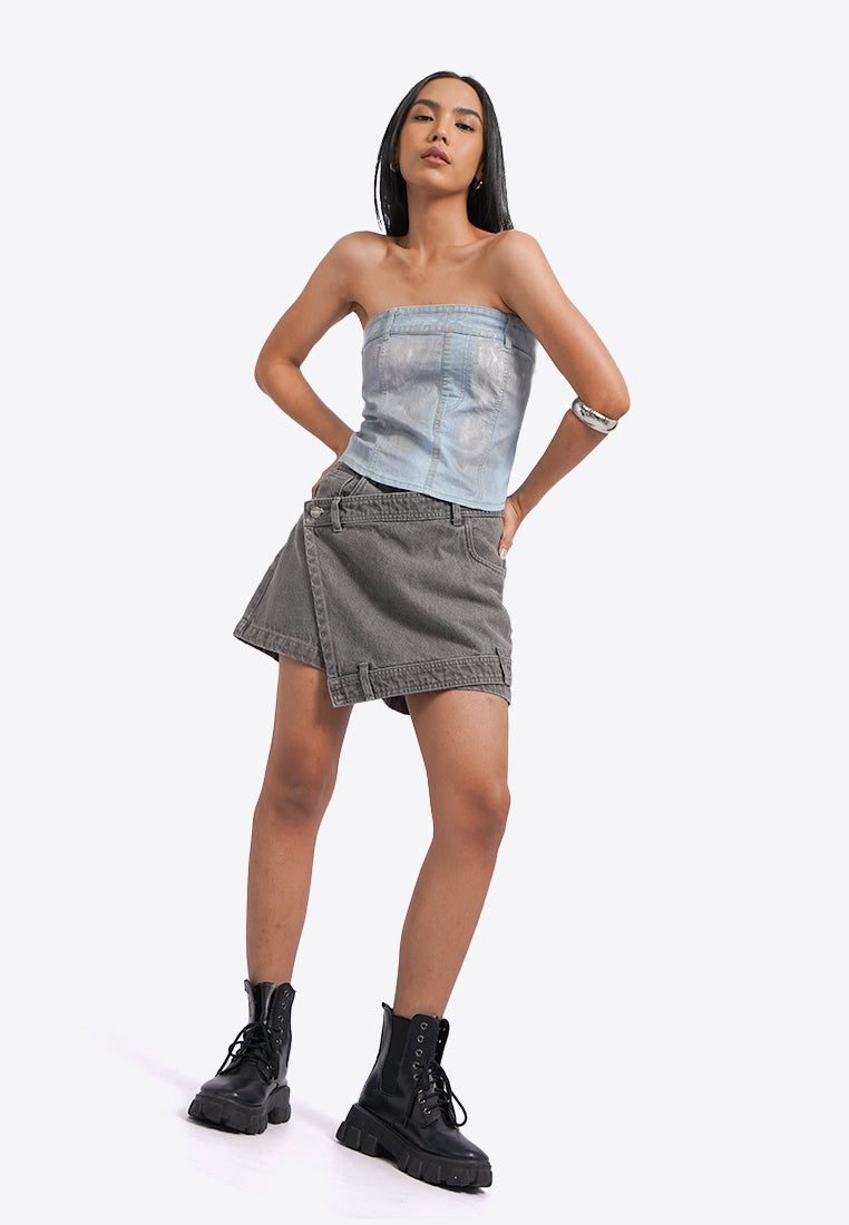 Foil Effect Denim Tube Top