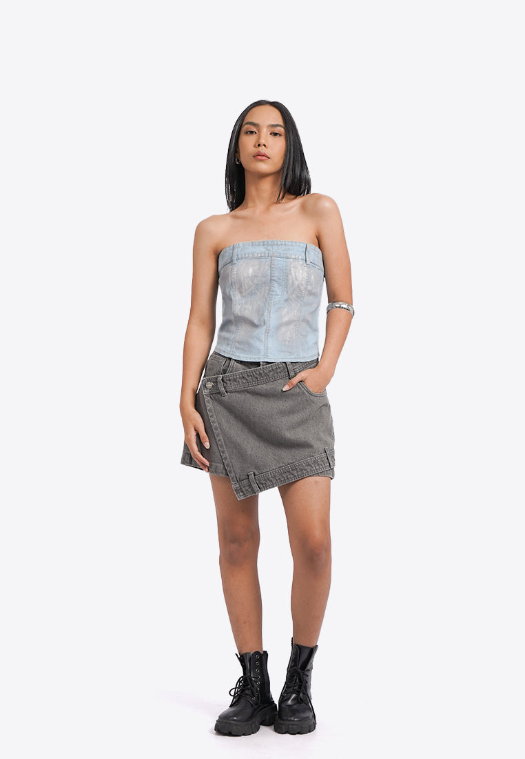 Foil Effect Denim Tube Top