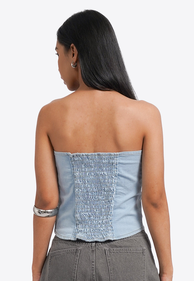 Foil Effect Denim Tube Top