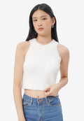 Fur Cropped Halter Neck Off White