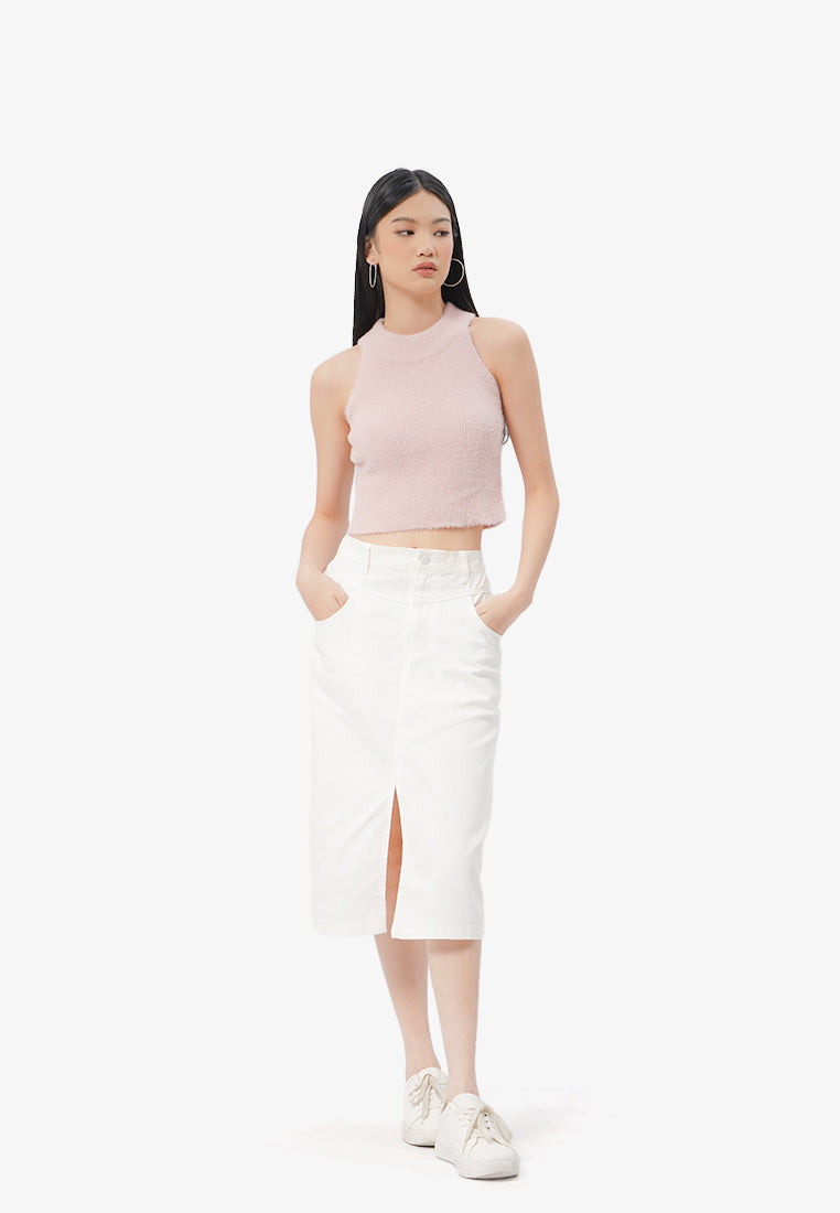 Fur Cropped Halter Neck L.Pink