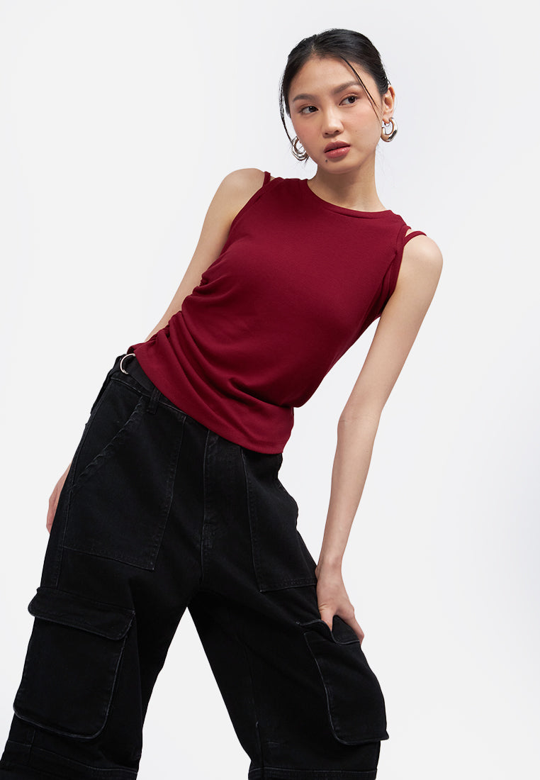 Sleeveless Rib Top with Side Ruched