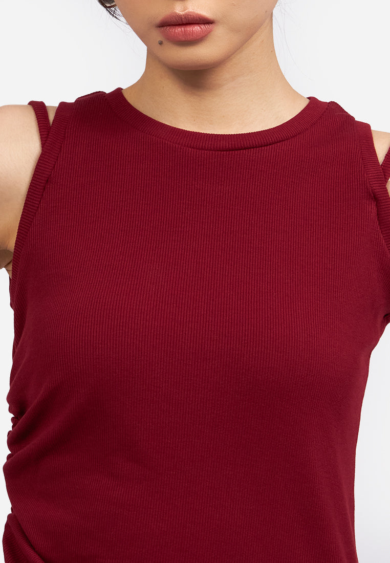 Sleeveless Rib Top with Side Ruched
