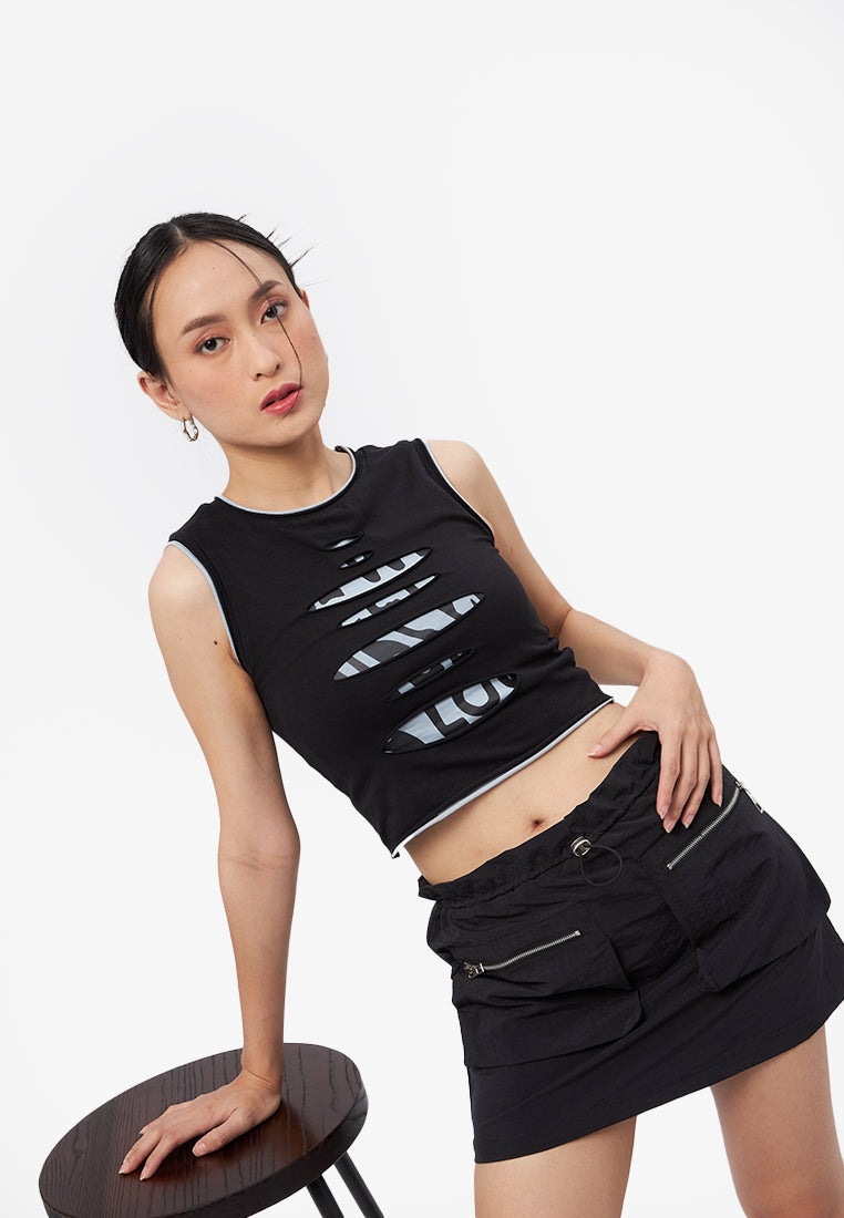 Slicing Sleeveless Top Black