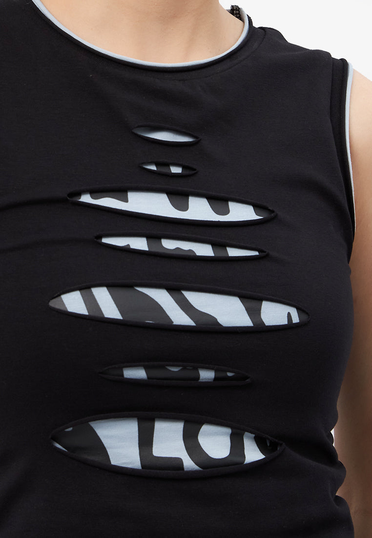 Slicing Sleeveless Top Black