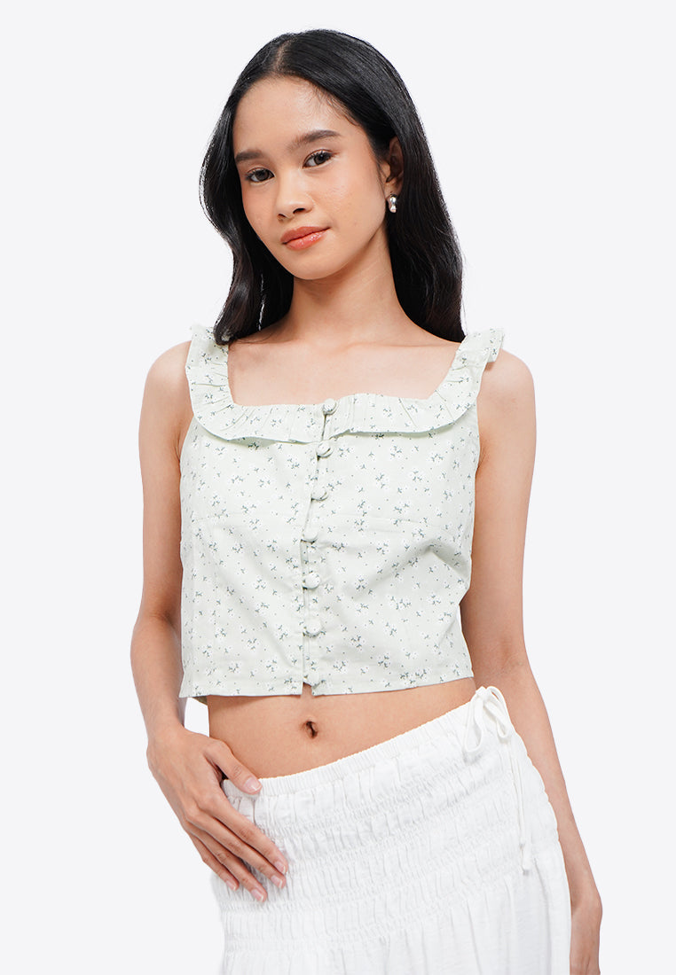 Floral Printed Ruffle Tank