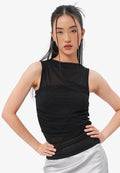Side Ruched Sleeveless Top Black