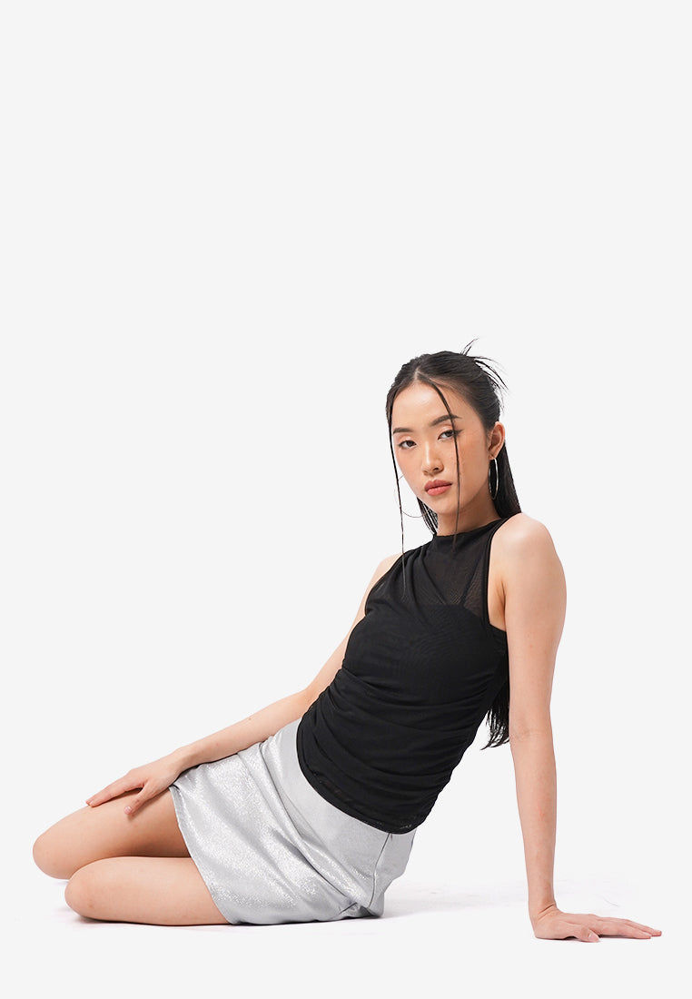 Side Ruched Sleeveless Top Black