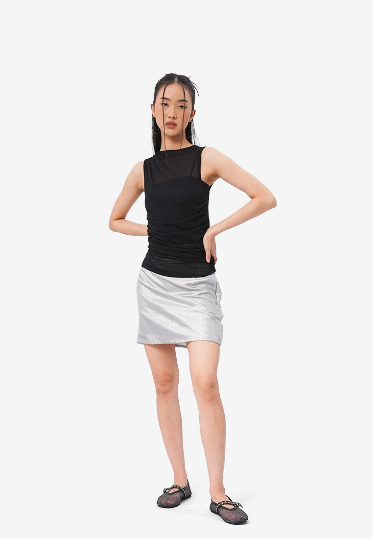 Side Ruched Sleeveless Top Black
