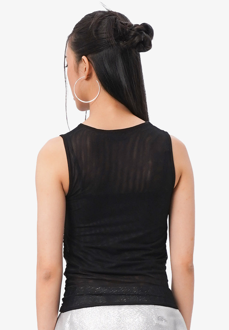 Side Ruched Sleeveless Top Black