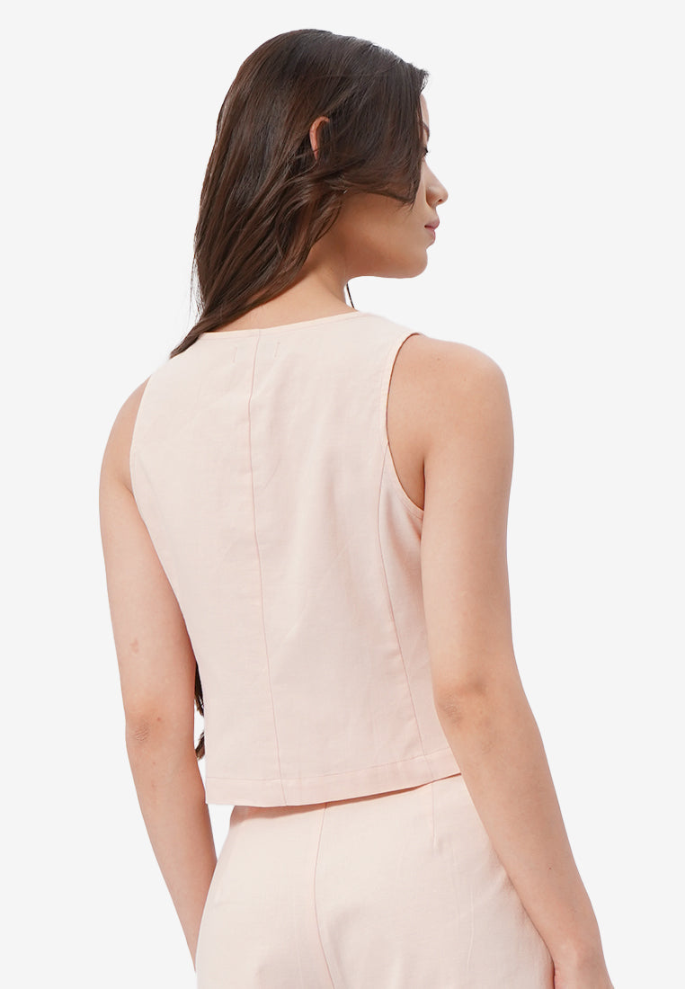 Square Neck Button Up Vest L.Pink