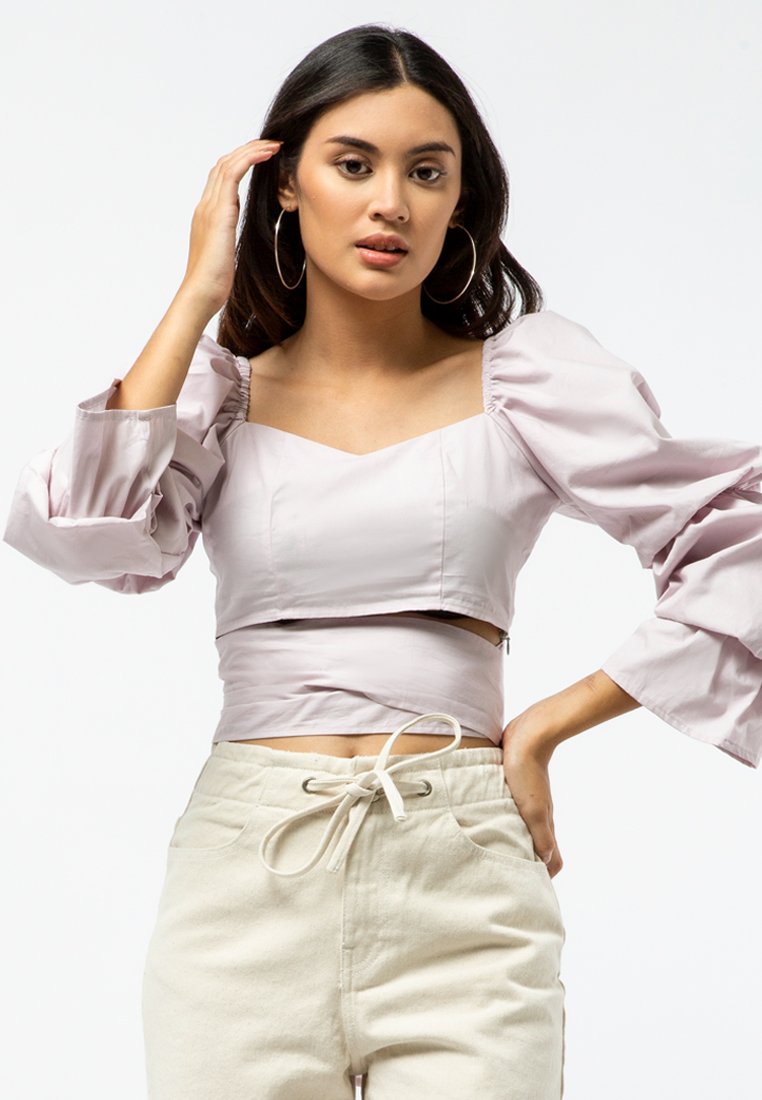 Long Sleeve Wrap Blouse