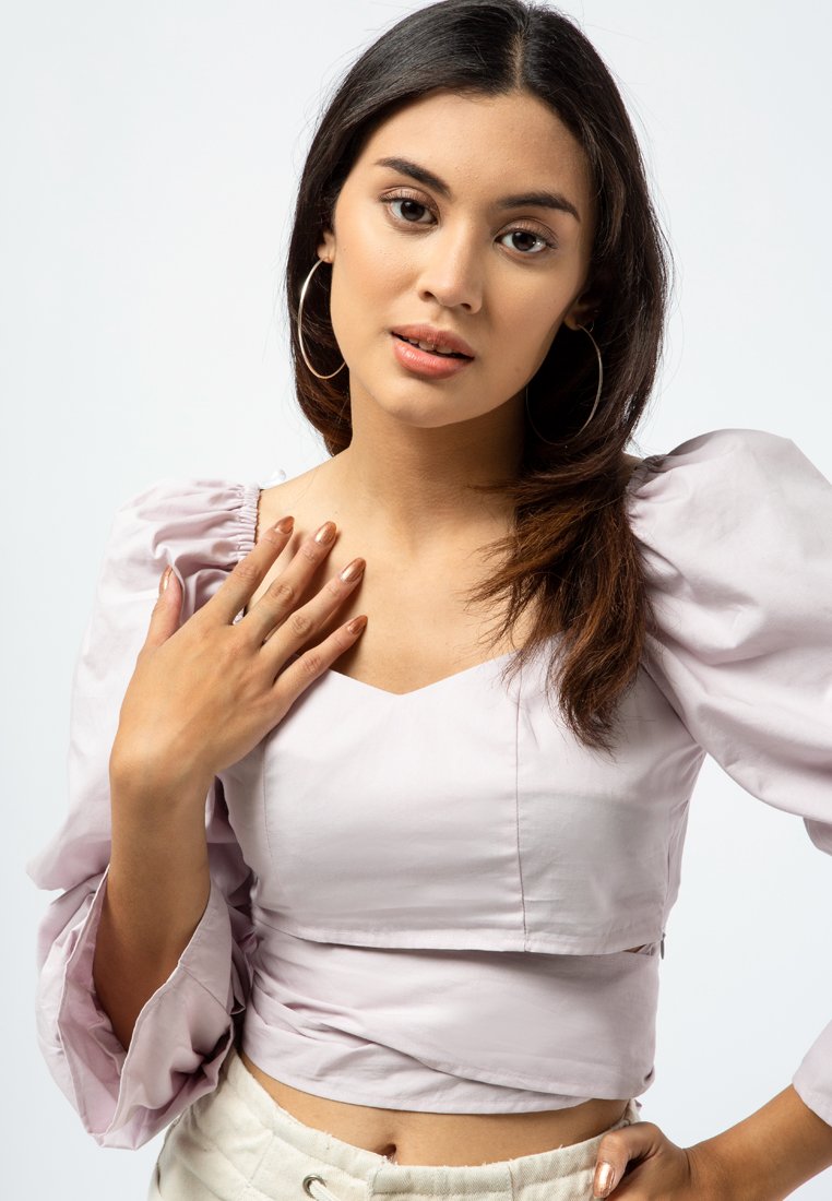 Long Sleeve Wrap Blouse