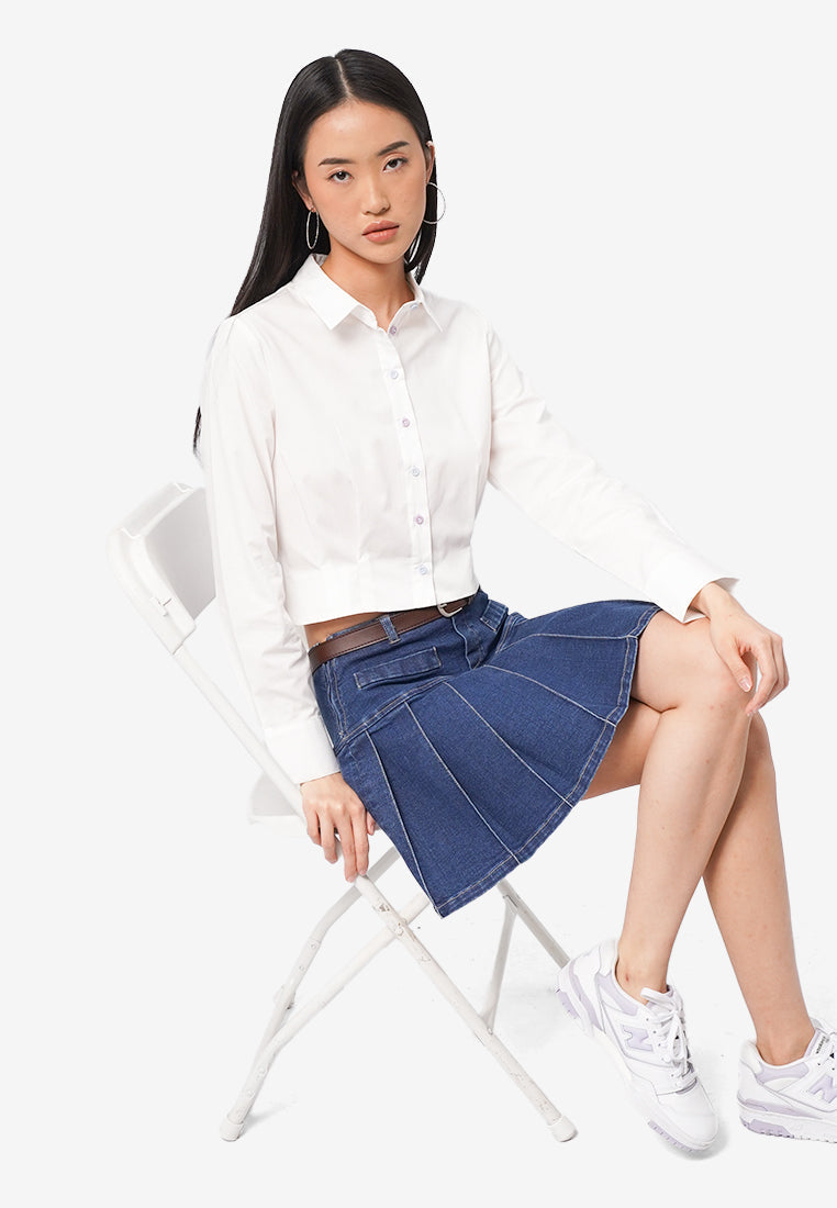 Crop Blouse with Colored Button