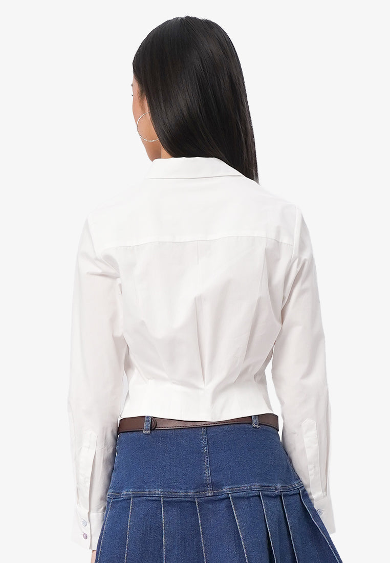 Crop Blouse with Colored Button