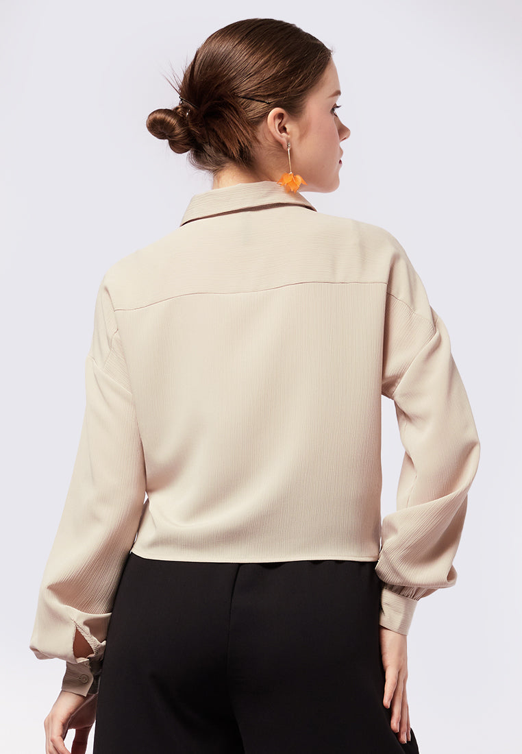 Tie Hem Crinkle Long Sleeve Blouse