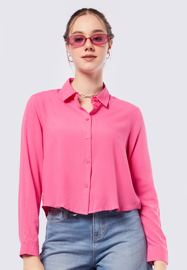 Round Hem Long Sleeve Crop Blouse
