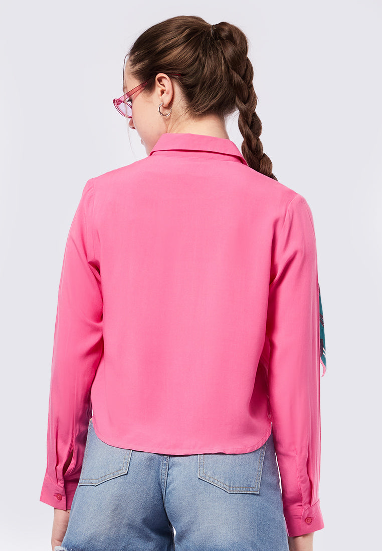 Round Hem Long Sleeve Crop Blouse