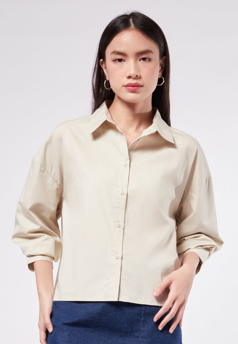 Puff Sleeve Blouse with Hi-Lo Hemline