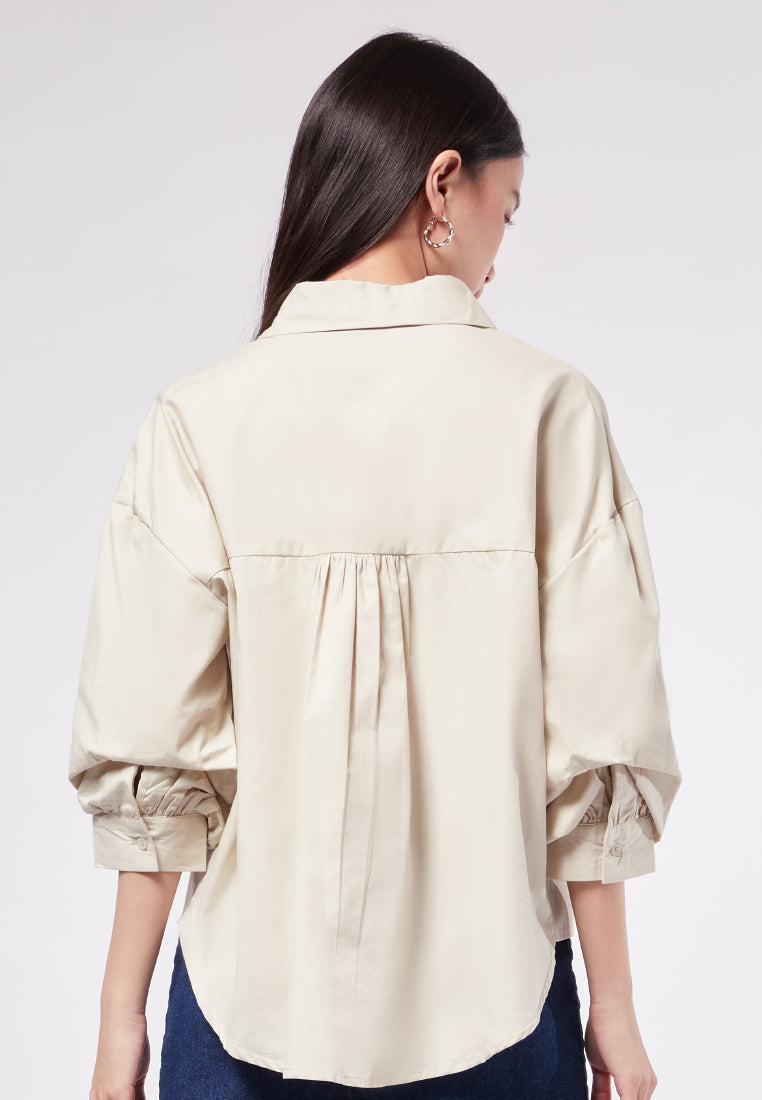 Puff Sleeve Blouse with Hi-Lo Hemline