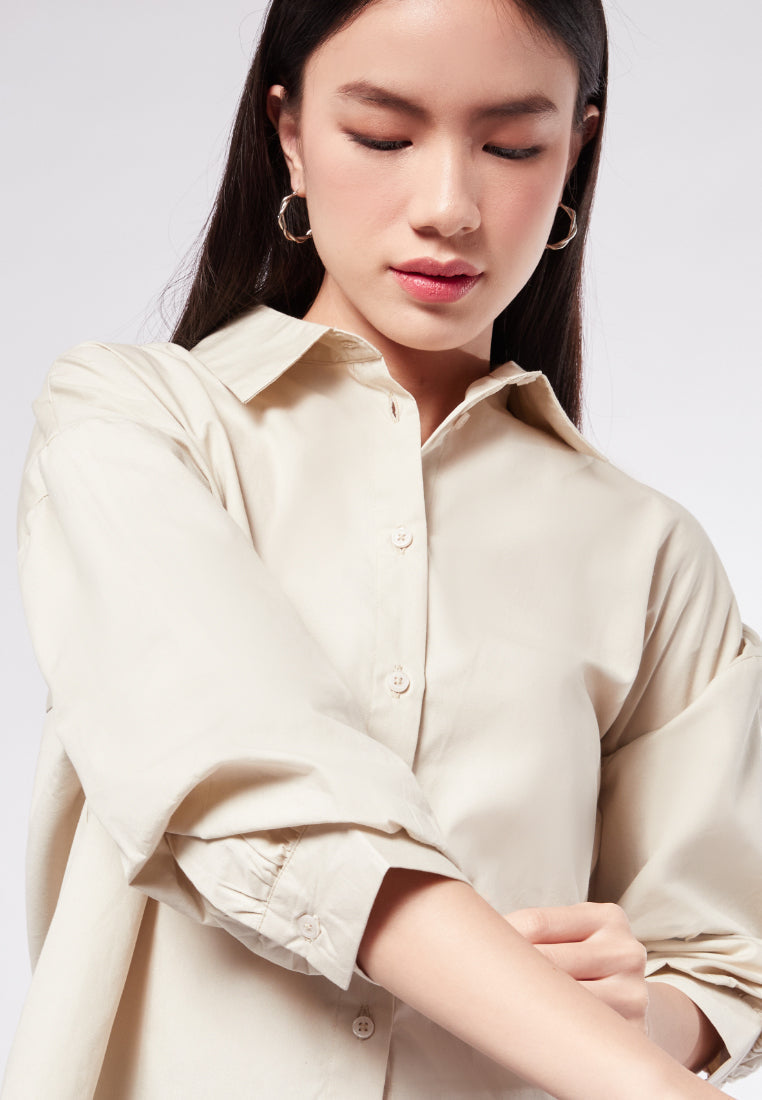 Puff Sleeve Blouse with Hi-Lo Hemline