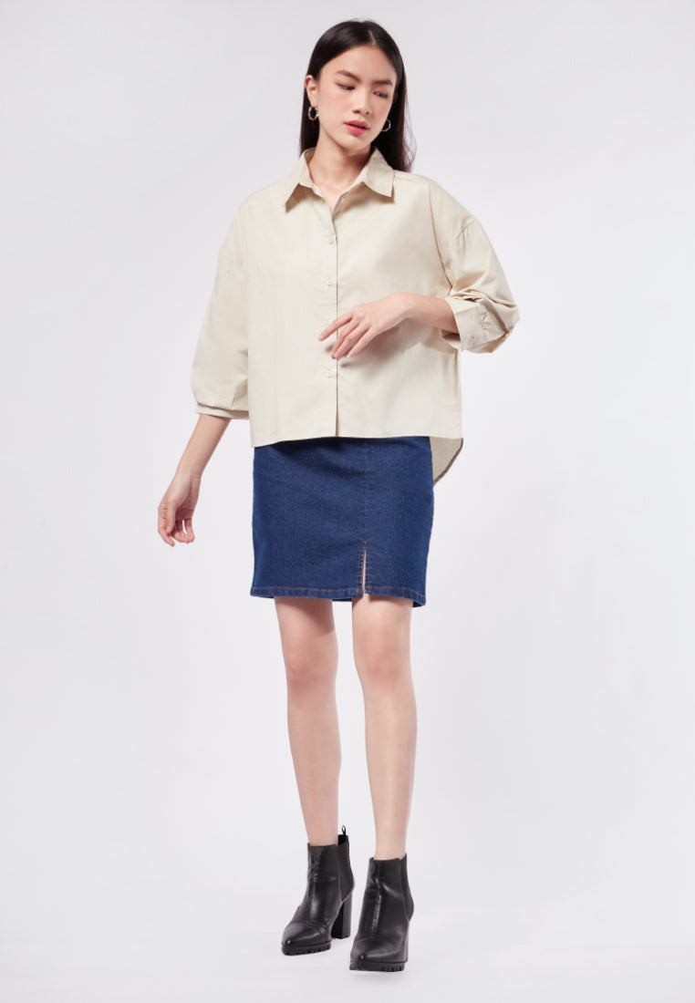 Puff Sleeve Blouse with Hi-Lo Hemline