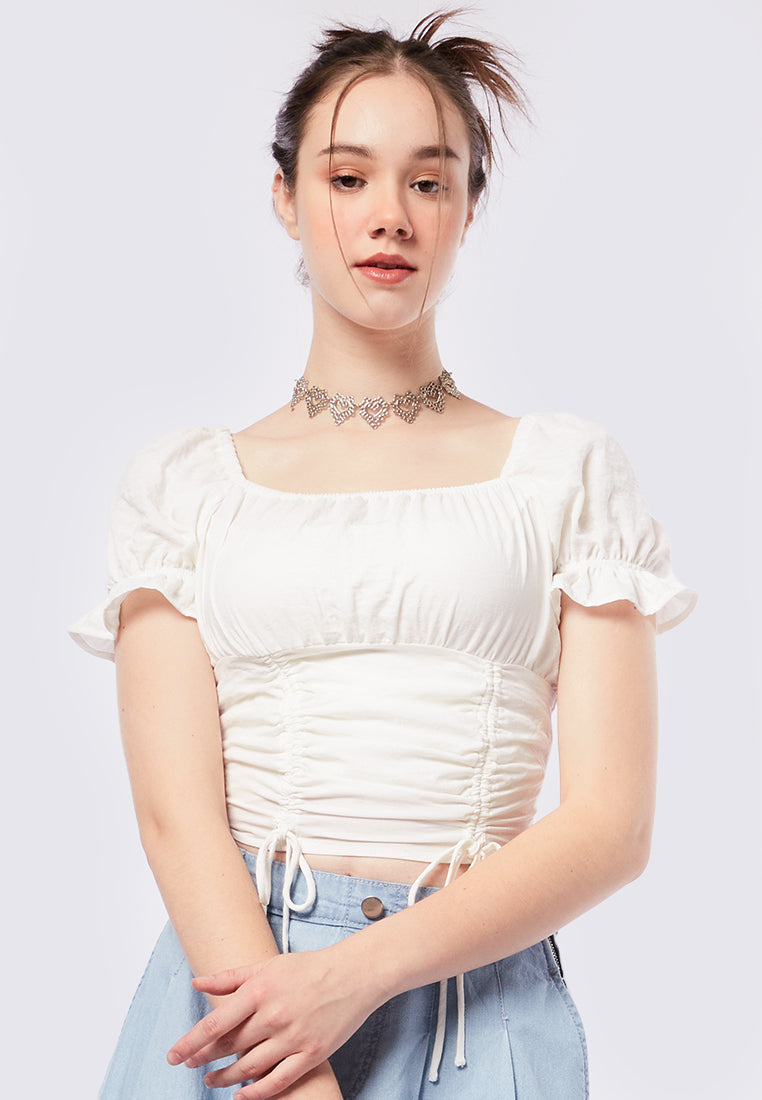 Fitted Puff Sleeves Crop Top