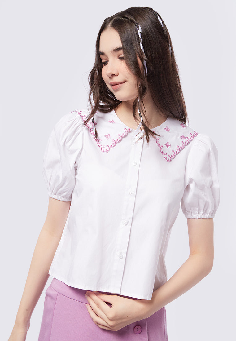 Embroidered Wide Collar Blouse