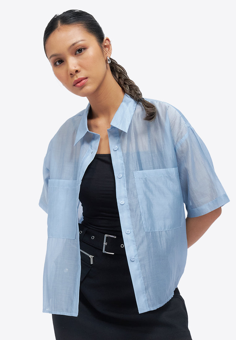 Oversized Short Sleeve Sheer Shirt