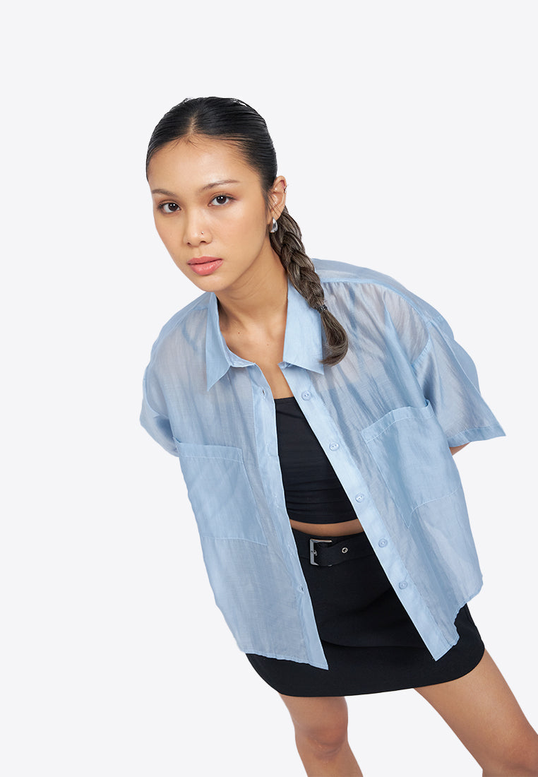 Oversized Short Sleeve Sheer Shirt