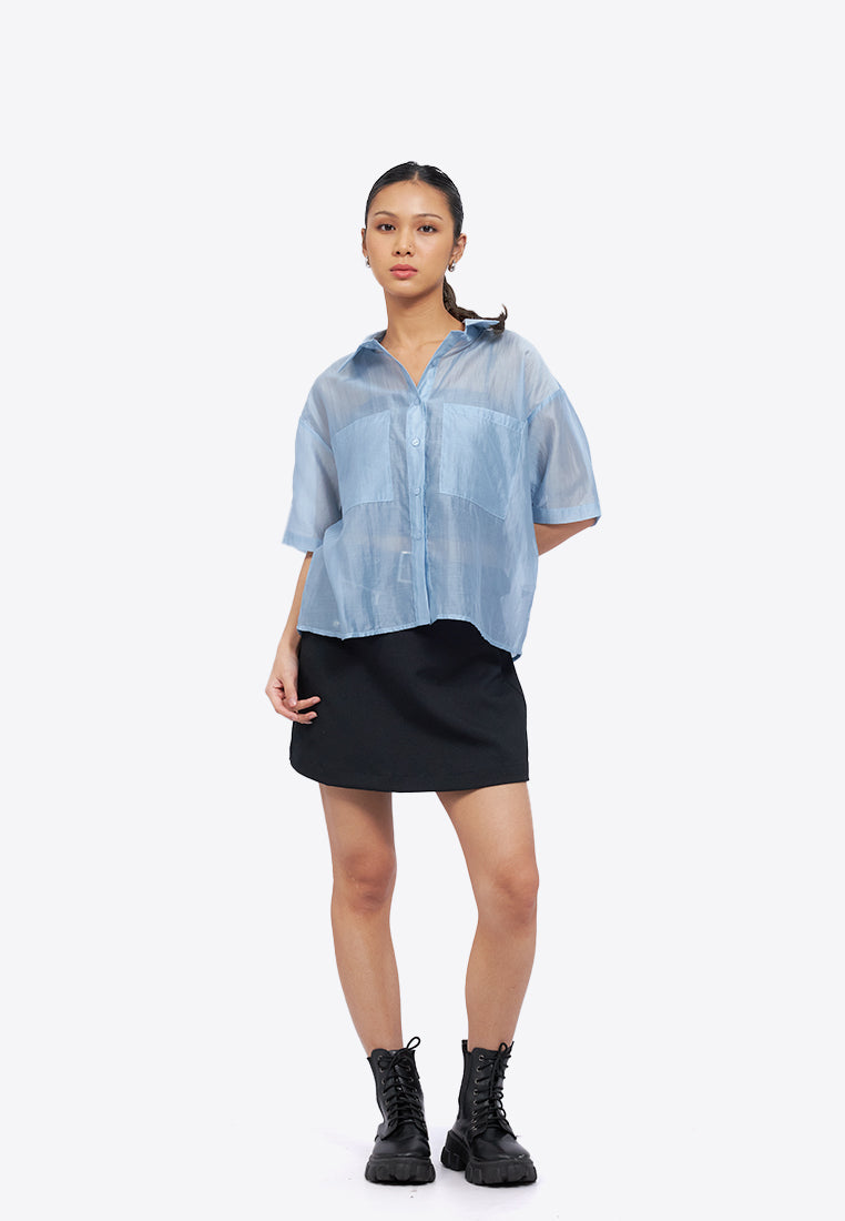 Oversized Short Sleeve Sheer Shirt