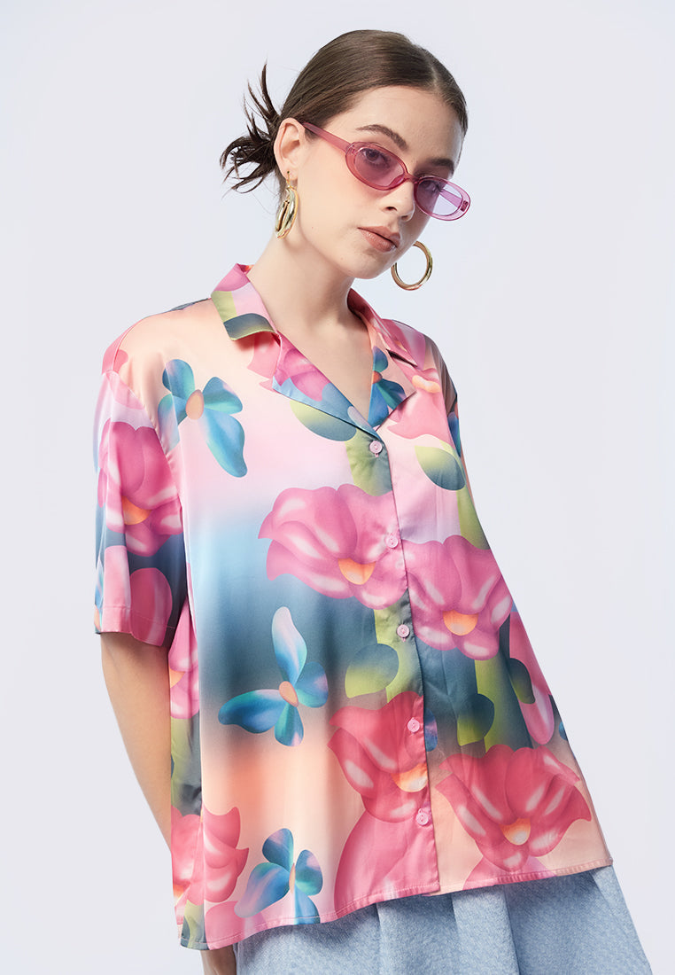 Printed Oversize Short Sleeve Shirt