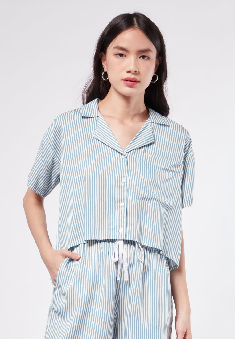 Stripe Cropped Lounge Shirt