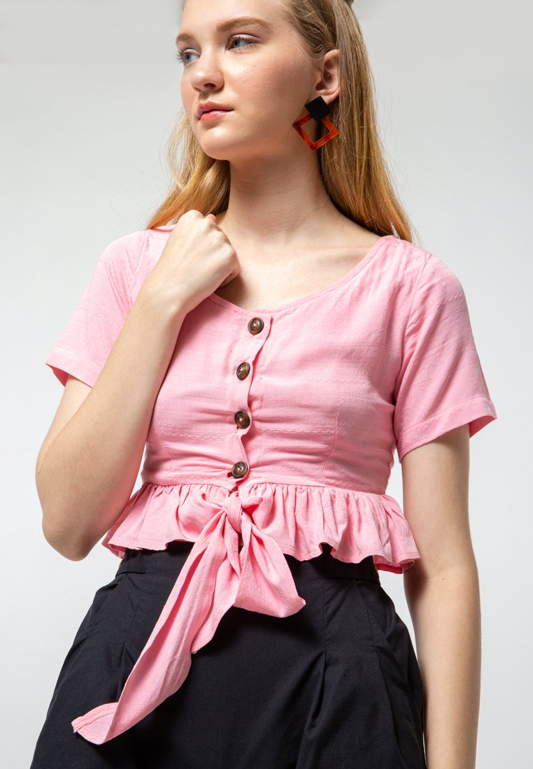 Crop Ruffle Front Tie