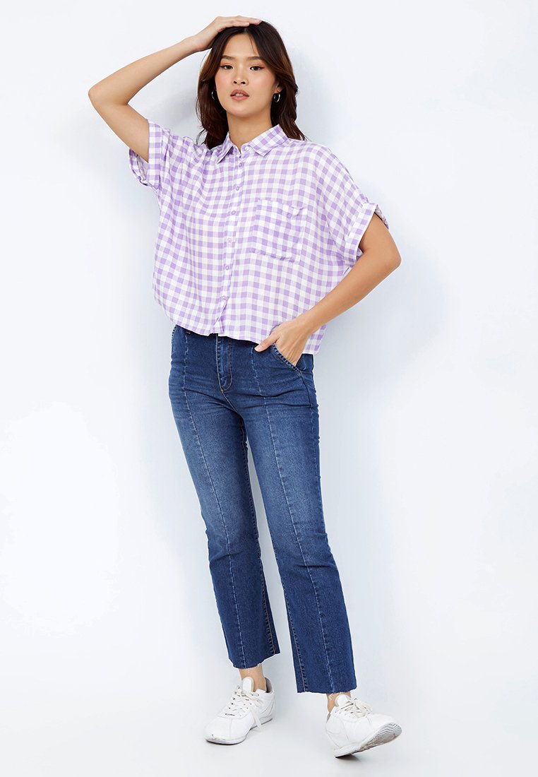 Short Sleeve Checked Blouse